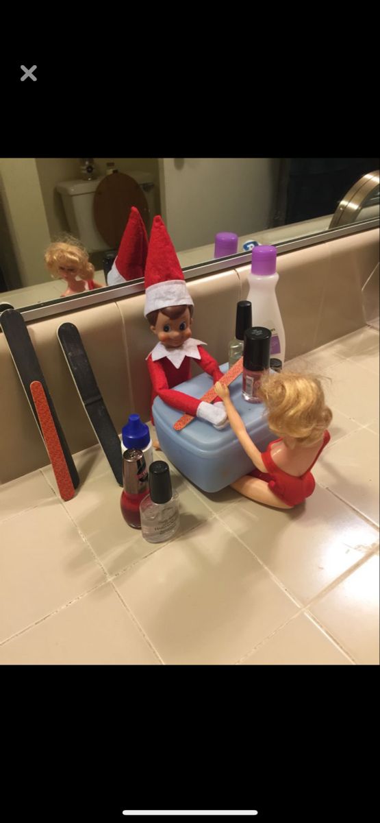 Elf On The Shelf Tattoo Parlor, Elf On The Shelf Hair Salon, Elf Ideas, Dental Floss, Nail Paint, Shelf Ideas, On The Shelf, Homemade Gifts, Elf On The Shelf