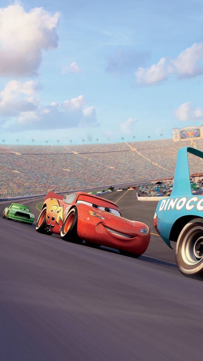 the cars are racing down the track in disney's cars 2, which also features pixama and lightning