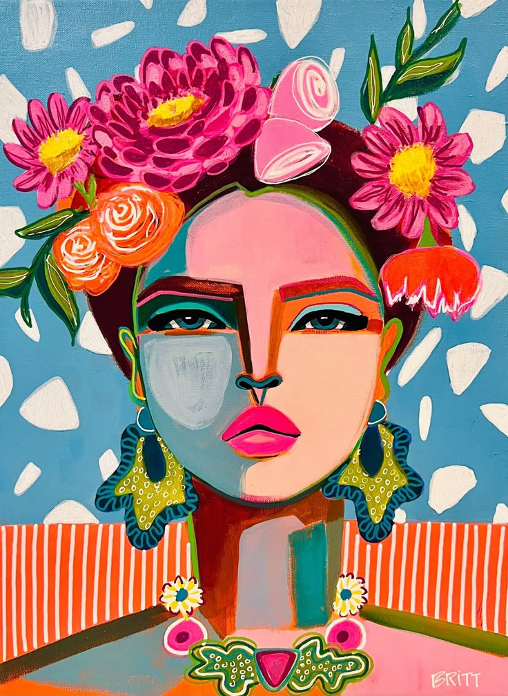 a painting of a woman with flowers in her hair