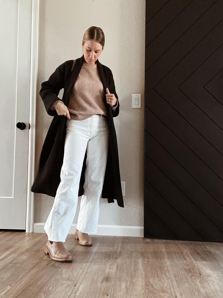 I love a basic sweater + jean combo, especially when it so easily layers with a sweater coat. Throw on your favorite Carmen Chelsea boots for an easy winter outfit! https://liketk.it/4seaH Jeans With Chelsea Boots, Rust Sweater, Decision Fatigue, Cream Turtleneck, Olive Sweater, Taupe Sweater, Basic Sweater, Winter Capsule, Winter Capsule Wardrobe