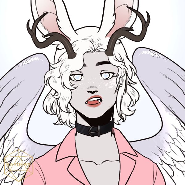 a drawing of an angel with horns on her head