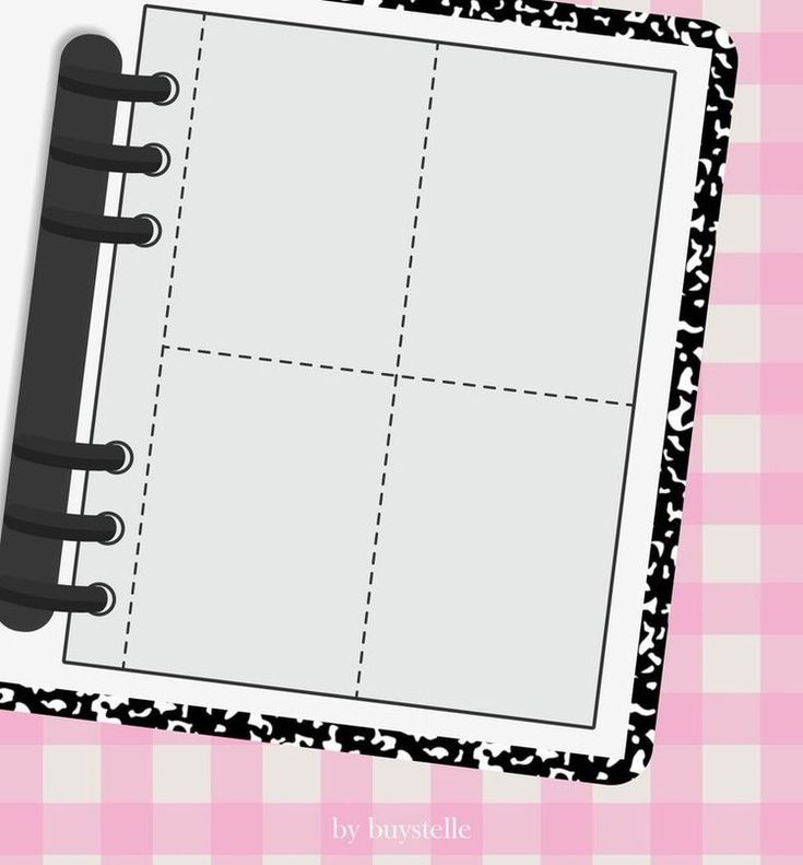 a pink and white checkered table cloth with an open notebook