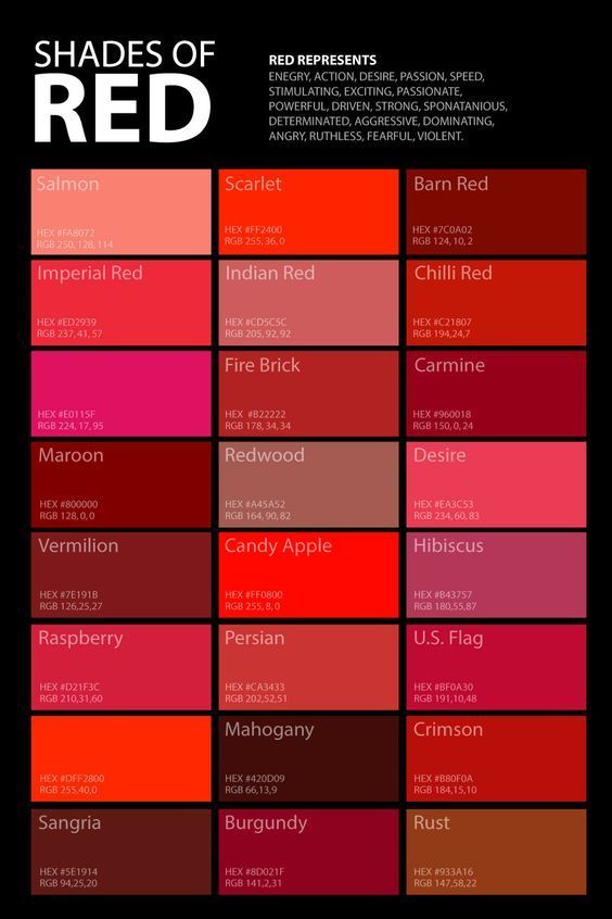 the shades of red are shown in this graphic style, with different colors and sizes