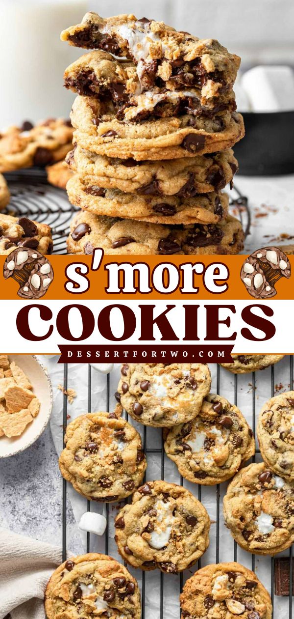 When we take an incredible recipe for gooey, soft chocolate chip cookies and stuff them with marshmallows and sprinkle them with graham cracker crumbs, we get Smores Cookies! This cookie recipe is the only one you need for the summer; everyone loves them. S’mores Cookies Recipe Easy, Unique Smores Recipes, Easy S’more Cookies, Homemade Smores Cookies, Campfire Cookies Recipes, S’mores Cookies Easy, Brown Butter Smores Cookies, Peanut Butter Smores Cookies, Sourdough Smores Cookies