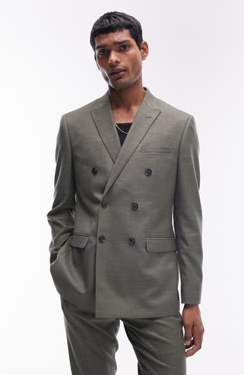 A modern hue brings eye-catching appeal to a dapper double-breasted suit jacket cut in a skinny fit for a sharp, streamlined look. 30 1/2" length (size 42r) Double-breasted button closure Notched lapels Nonfunctional four-button cuffs Chest welt pocket; front flap pockets 86% polyester, 13% viscose, 1% elastane Machine wash, line dry Imported lined Formal Slim Fit Double-breasted Blazer, Double-breasted Slim Fit Blazer For Formal Occasions, Formal Double-breasted Slim Fit Blazer, Tailored Notch Lapel Blazer Dress, Tailored Double Breasted Suit With Double Button, Professional Tailored Blazer Dress With Notch Lapel, Spring Slim Fit Blazer For Tailoring, Modern Spring Suits For Office Wear, Slim Fit Double-breasted Business Blazer