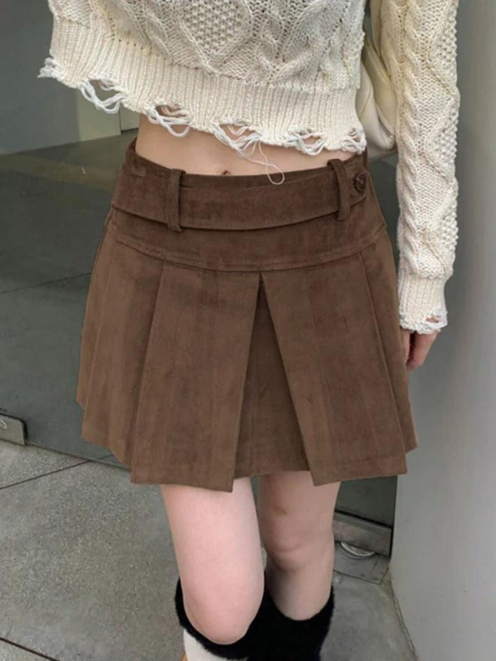 Vintage Brown Corduroy Belted Pleated Mini Skirt - AnotherChill Retro Summer Outfits, Preppy Fabric, Skirt Making, 2000s Outfits, Vintage Preppy, Skirt Y2k, Brown Corduroy, Retro Summer, Unique Features