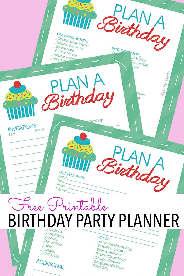 four birthday party planner printables with the words plan a birthday on them