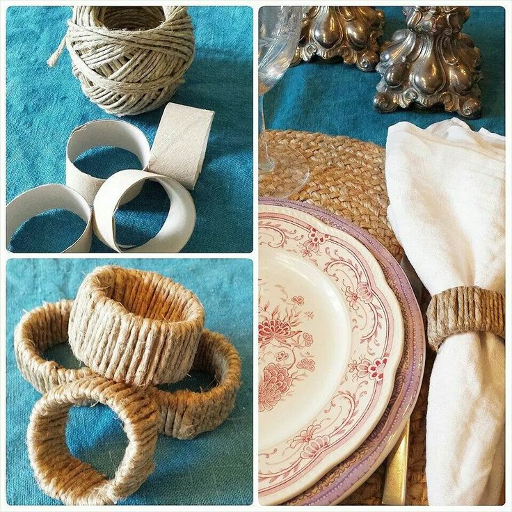 there are pictures of different items made out of rope and paper towels on the table