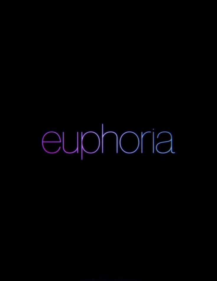 the word euphora is lit up in purple and blue on a black background