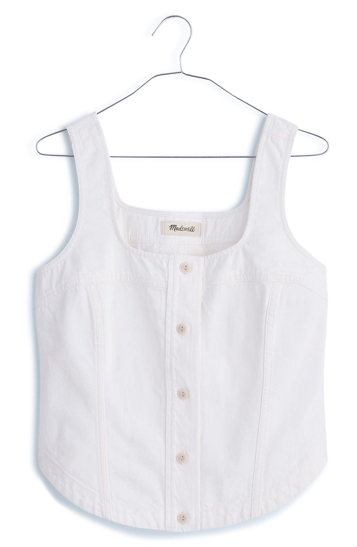 Made of all-cotton denim, this top has a square neckline and buttons all down the front. The flattering seaming makes it extra special. 20 1/" length (size 8) Front button closure Square neck Sleeveless 100% cotton Machine wash, tumble dry Imported Square Necklines, Square Neckline, Square Neck, Denim Button Up, Madewell, Button Up, Tile, Nordstrom, Square