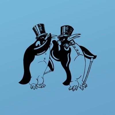 two penguins in top hats and tails with canes on their heads wall decal