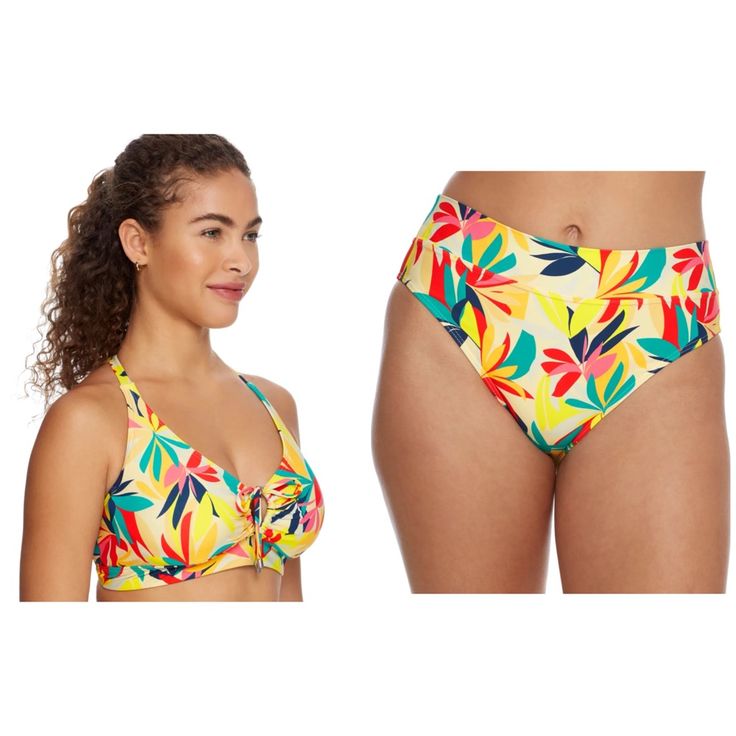 Make A Splash In This Colorful Printed Bikini Underwire Top With Removable Cup Pads High Waisted Bikini Bottom 83% Nylon/ 17% Spandex No Stains Or Flaws New With Tags Yellow Tropical Print Swimwear For Sunbathing, Yellow Tropical Print Swimwear For Poolside, Yellow Tropical Print Swimwear For Vacation, Vibrant Yellow Swimwear For Beach Season, Yellow Triangle Top Tankini For Swimming, Yellow Tropical Print Swimwear For Swimming, Yellow Beachwear Tankini For Poolside, Vibrant Yellow Swimwear For Sunbathing, Yellow Tropical Print Swimwear