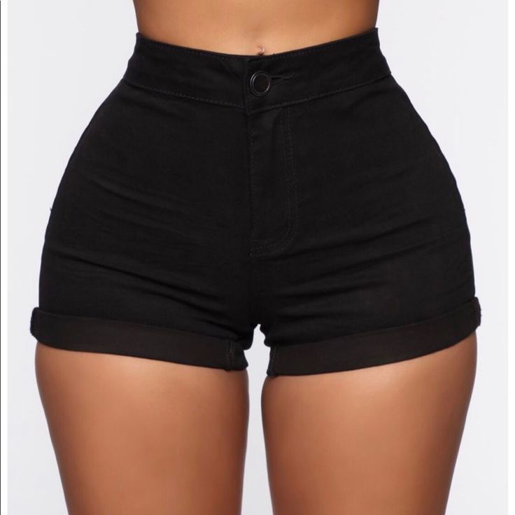 Brand New With Tags Size: Medium Product Details High Waist Shorts Cuffed 2 Back Pockets 98% Cotton 2% Spandex High Rise Bottoms With Built-in Shorts For Night Out, Trendy Black Bottoms With Built-in Shorts, Black High Rise Fitted Shorts, High Rise Fitted Black Shorts, Black High-waist Shorts For Night Out, Fitted High Rise Black Shorts, Trendy Black Stretch Shorts, Black Fitted High Rise Shorts, Black Stretch Jean Shorts For Summer