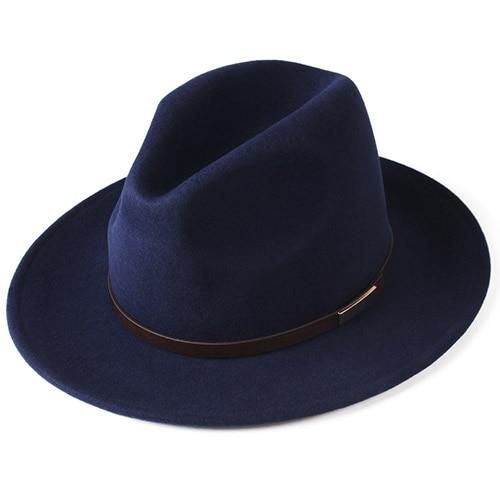 Luxury Unisex Wide Brim Vintage Australian Wool Felt Fedora Hat-Hats-Innovato Design-Navy Blue-L-Innovato Design Fedora Hat For Women, Fedora Hat Men, Wool Fedora Hat, Fedora Hat Women, Wide Brim Fedora, Wool Fedora, Felt Fedora, Western Hats, Hat For Women