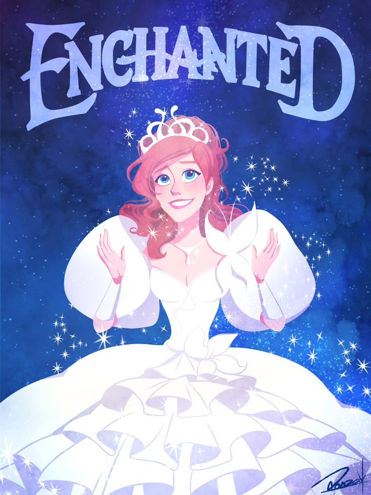 an illustration of a woman in a white dress with the words enchanted on it