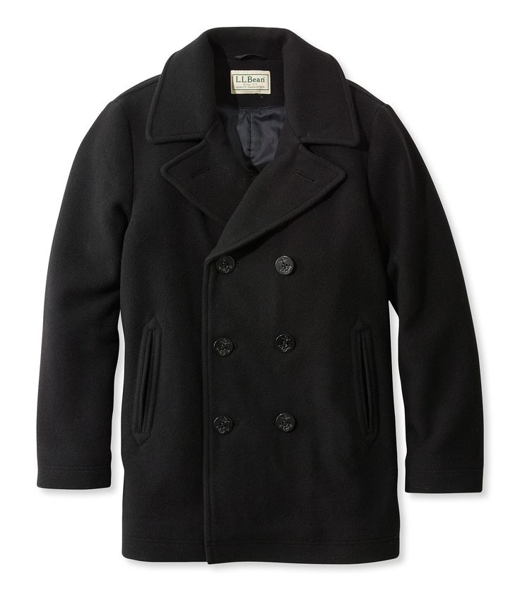 Made of 100% Italian wool in a sturdy, classic design our peacoat keeps you warm while looking sharp at the same time. Slightly Fitted. Best with midweight layer. Falls below hip. 100% wool. Lining: 100% polyester. Dry clean. Fabric woven in Italy exclusively for L.L.Bean. ThinsulateTM Insulation provides added warmth on chilly days. Crafted in a finely tailored fit, with plenty of room for layering comfortably. Imported. Wool Coat L.l.bean, Solid Single-breasted Outerwear For Cold Weather, Long Sleeve Pea Coat For Fall Outdoor, Casual Long Pea Coat For Winter, Winter Long Pea Coat For Outdoor, Double-breasted Outerwear With Double Button Closure For Cold Weather, Cold Weather Double-breasted Outerwear With Double Button, Solid Long Pea Coat For Winter, Casual Double-breasted Pea Coat For Winter