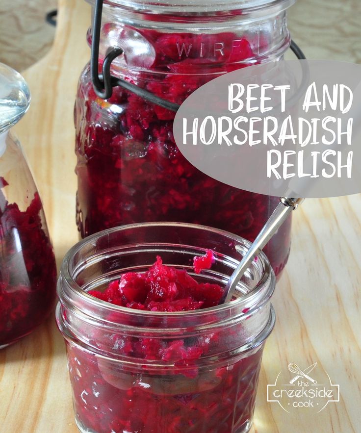 beet and horseradish relish in glass jars