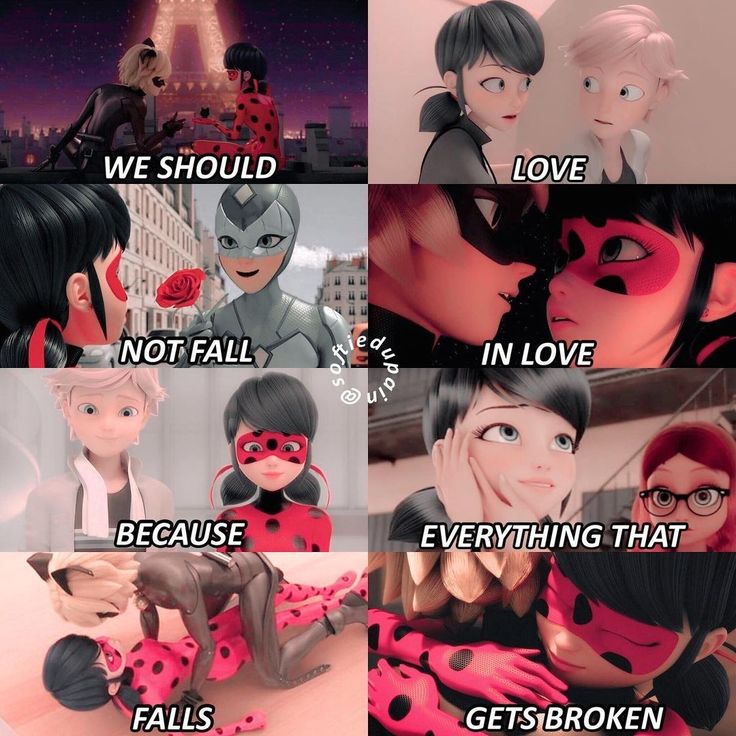 some cartoon characters with different expressions and words on their faces, including the caption'we should not fall in love because everything that falls '