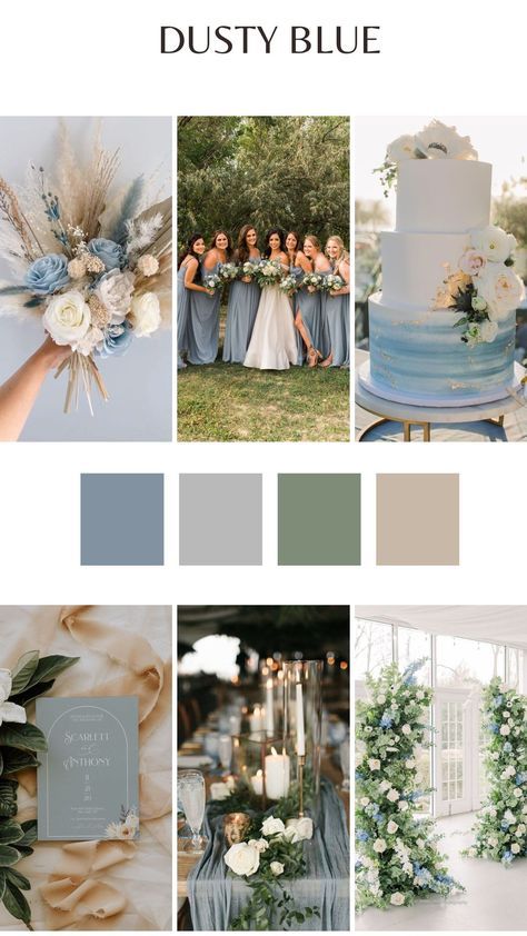 the color palette is dusty blue and it's perfect to use for an outdoor wedding