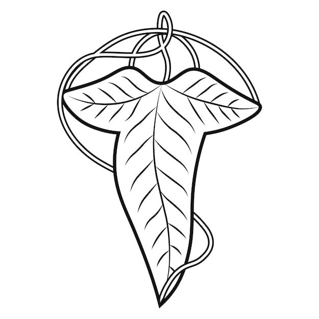 a drawing of a leaf with leaves on the top and bottom, in black and white