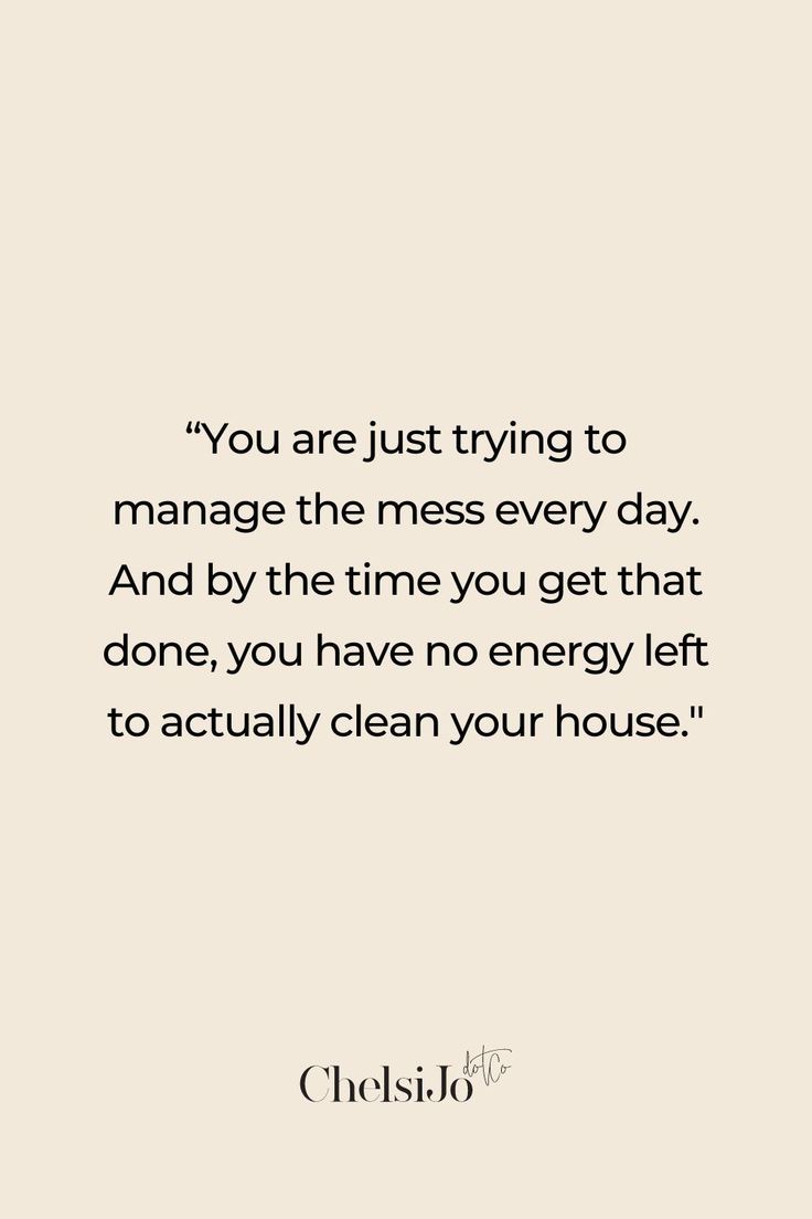 the quote you are just trying to manage the mess every day and by the time you get that done, you have no energy left to actually clean your house