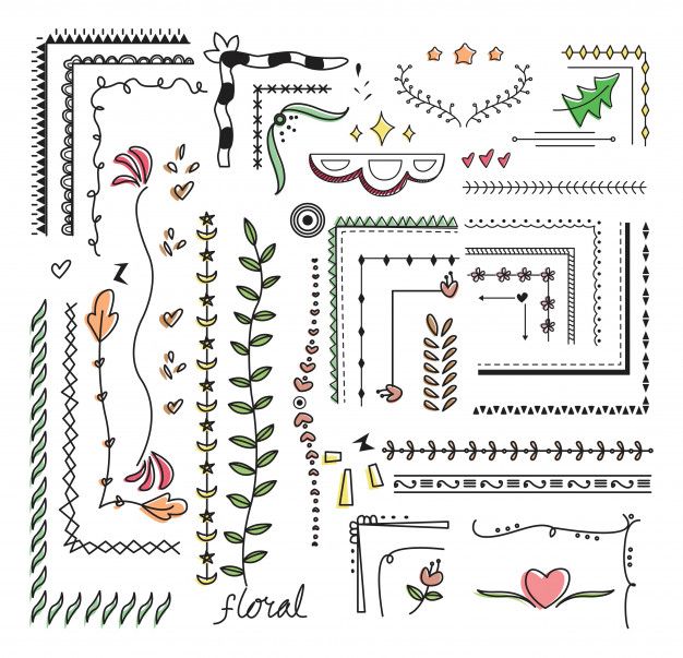 a collection of hand drawn doodles and designs for scrapbooking or crafts, including flowers