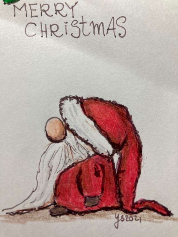 a drawing of a santa clause sitting on the ground