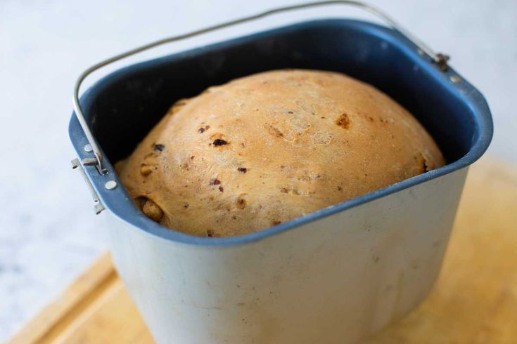 a loaf of bread in a blue container