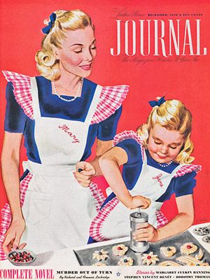 a woman and child are cooking together on the cover of an old cook's journal