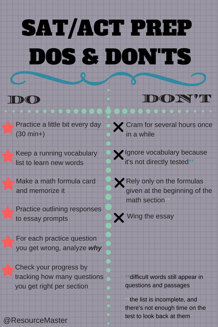 an info poster with the words sat / act prep dos and don'ts on it