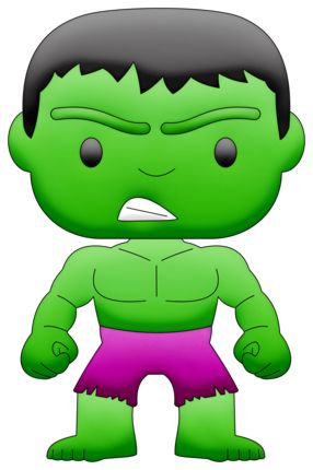 a green and purple cartoon character with black hair