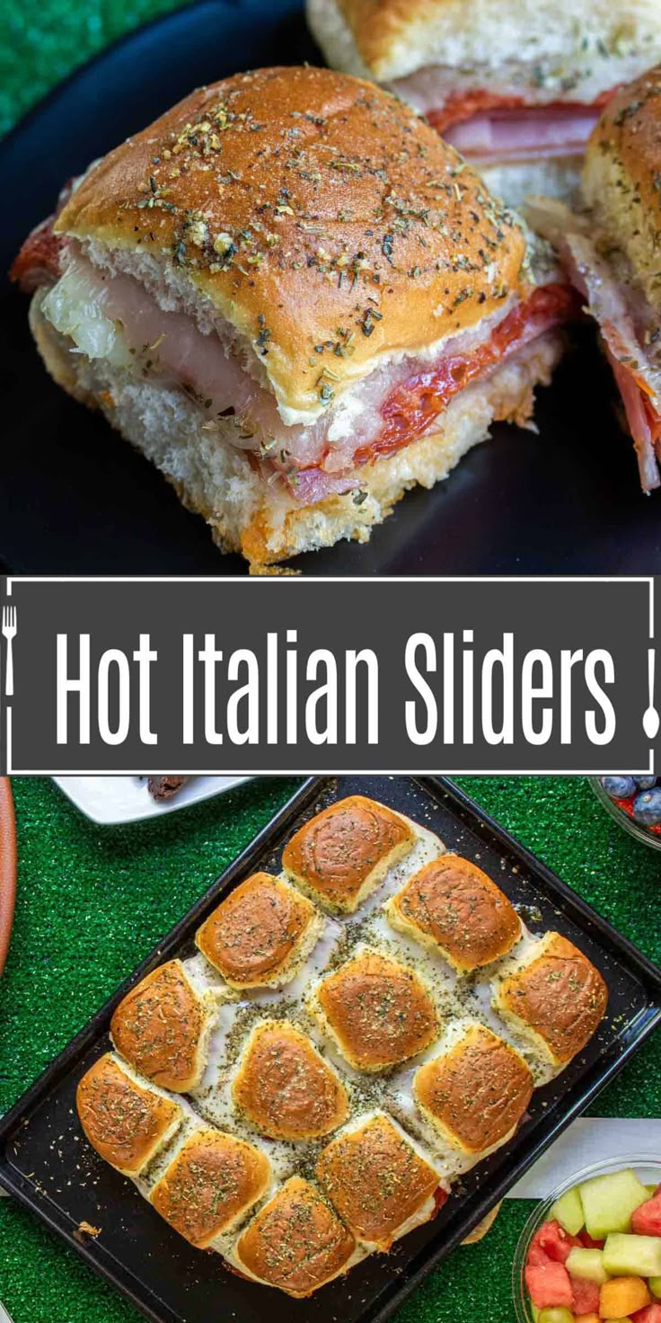 Hot Italian Sliders, Easy Game Day Food, Italian Sliders, Sliders Recipes Hawaiian Rolls, Easy Slider Recipes, Ham Sliders, Easy Slider, Slider Sandwiches, Italian Deli