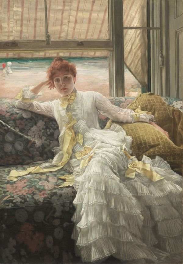 a painting of a woman sitting on a couch