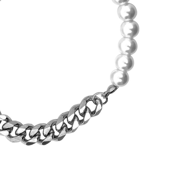 Our Half Cuban & Pearl Bracelet comes in one universal size at 8" length, perfect for a loose fit. Made of 100% 316L Stainless Steel and freshwater pearls. Which will not rust, tarnish or turn green, and corrosion resistant. PRODUCT DESCRIPTION- 316L Stainless Steel, corrosion resistant, will not turn green- Strong and durable- Safe in water, shower safe. Sizing- 8" Length SHIPPING- Free Shipping in the United States When You Order Now!- Worldwide shipping availableAll orders come with one quant Silver Metal Pearl Chain Bracelet, Silver Pearl Chain Bracelet For Everyday, Everyday Silver Pearl Chain Bracelet, Silver Pearl Bracelets With Adjustable Chain, Silver Pearl Bracelet With Adjustable Chain, Everyday Silver Bracelets With Pearl Chain, Silver Bracelets With Pearl Chain And Round Beads, Metal Chain Link, In Water