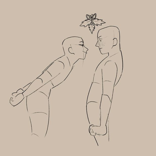 a drawing of two people facing each other with one holding the other's hand