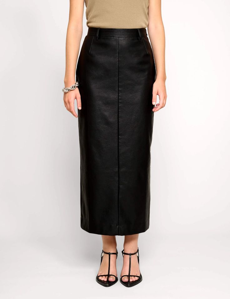 Yve Maxi Leather Skirt-BESTSELLER Maxi Leather Skirt, Pixie Market, Skirt With Belt, New Dresses, Midi Maxi Dress, Short Jumpsuit, Classic Silhouette, Fashion Shop, Knit Shirt