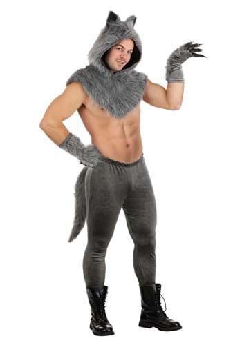 a man in a wolf costume is standing with his hands on his hips and looking at the camera