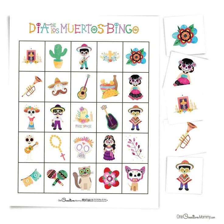 a printable dia de muertos bingo game with pictures of people and objects