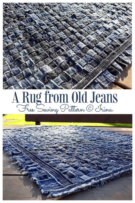 the rug from old jeans has been made into a table runner