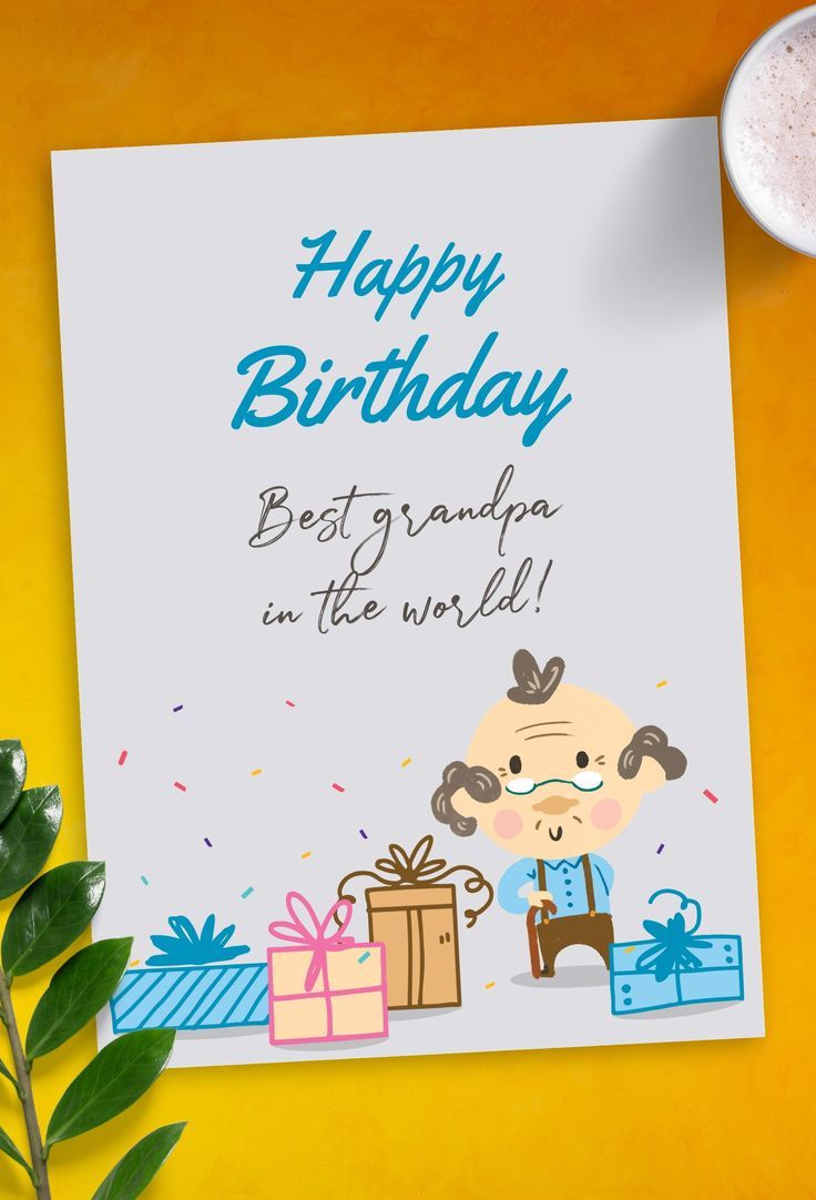 a birthday card with an image of a person holding a gift box and the words, happy birthday best grandpa in the world