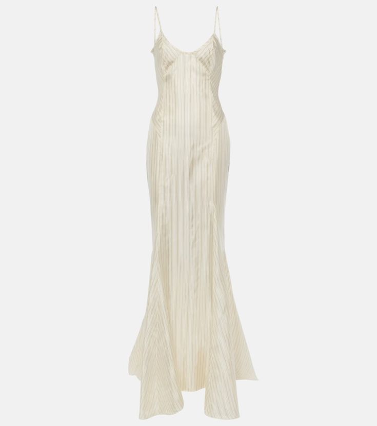 Find Attico Striped Satin Slip Dress on Editorialist. Material: 53% acetate, 47% viscose. Care instructions: do not wash. Made in Italy. Designer color name: Light Grey/ Black . Closure: zipped side, hook fastening. White Slip Dress, The Attico, Satin Slip, Satin Slip Dress, Style Maxi Dress, Silver Dress, Cinched Waist, Fancy Dresses, Gray Dress