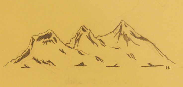 a drawing of three mountains on a yellow background