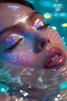 Mermaid Makeup Ideas, Graduated Makeup, Mermaid Aesthetic Makeup, Mermaid Makeup Aesthetic, Water Makeup Look, Water Makeup Looks, Siren Makeup Mermaid, Little Mermaid Aesthetic, Iridescent Makeup