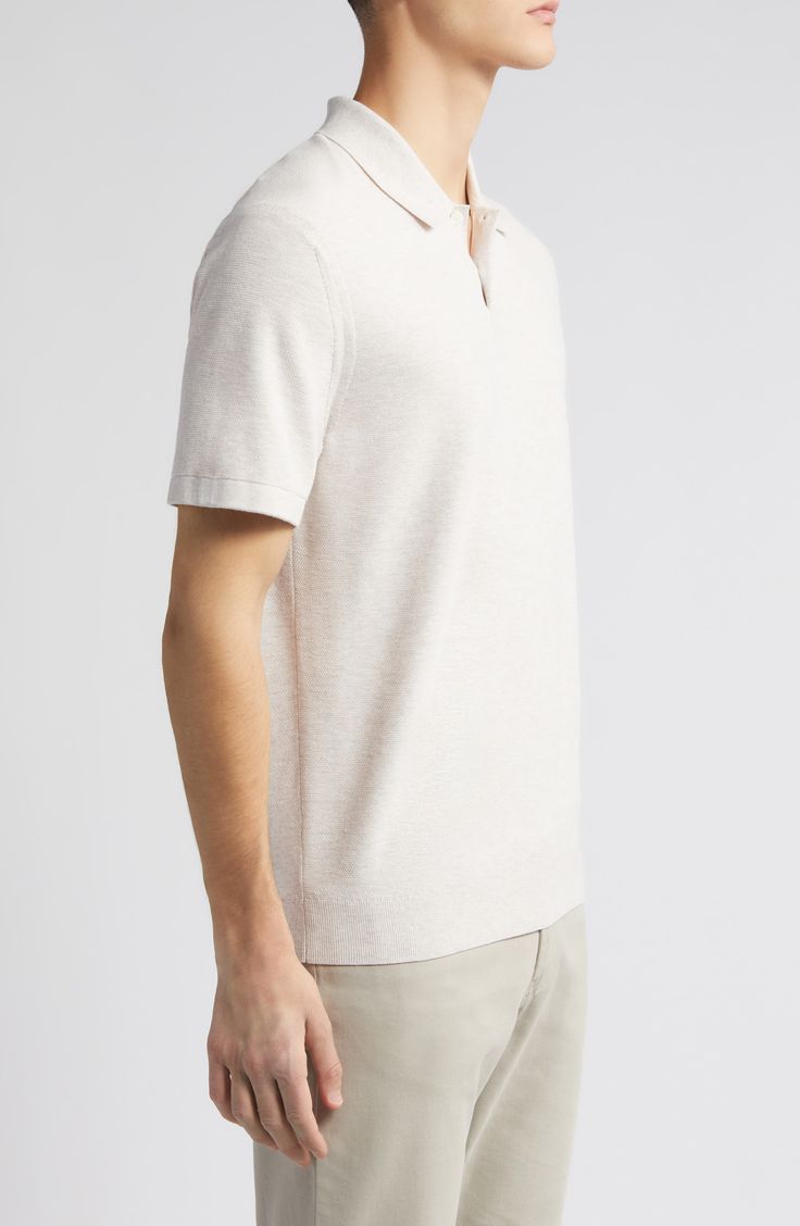 This work-to-weekend polo is crafted in a soft shape-retaining knit for season-spanning polish. 26 1/2" length ( size Medium) Button half-placket Short sleeves 60% viscose, 36% thermoplastic polyester, 4% other fibers Machine wash, dry flat Imported Relaxed Fit Knit Collared Polo Shirt, Classic Beige Polo Shirt With Ribbed Collar, Classic White Knit Polo Shirt, Classic Cream Polo Shirt With Collared Neckline, Cream Cotton Polo Shirt With Ribbed Collar, Classic Beige Polo Shirt With Collared Neckline, Classic Beige Collared Polo Shirt, Classic Beige Polo Sweater With Collar, Classic Beige Polo Shirt