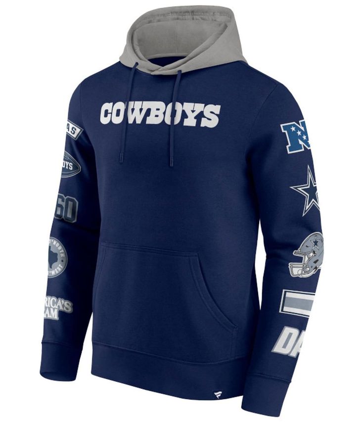 From Dallas Cowboys&#x2C; this hoodie features:Signature logo on frontContrasting hood with drawstringsLong sleeves with logo patch detailKangaroo pocketRibbed cuffs and hemFleece fabricCotton/polyesterMachine wash/tumble dryImported. Team Spirit Long Sleeve Tops With Drawstring Hood, Team Logo Hoodie For Fan Gear, Team Logo Hoodie Long Sleeve Fan Gear, Fan Gear Hoodie With Team Logo, Team-colored Long Sleeve Hoodie For Streetwear, Long Sleeve Cotton Hoodie With Team Logo, Throwback Long Sleeve Hoodie For Fan Gear, Throwback Long Sleeve Fan Gear Hoodie, Long Sleeve Drawstring Sweatshirt For Sports