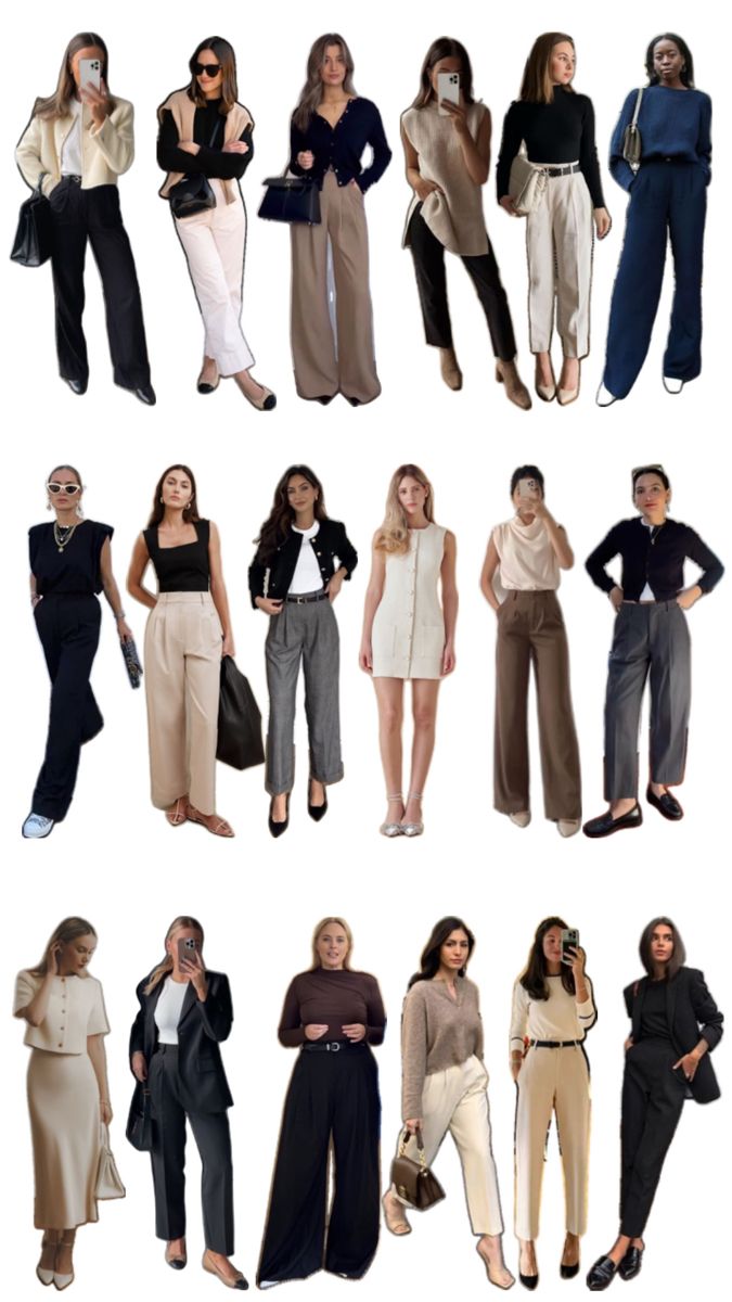 Youthful Classy Outfits For Petite Women, Ceo Wardrobe Women, Chic Sophisticated Outfits, Classic Modern Outfits For Women, Beige Trousers Outfit Winter, Classy Formal Outfits For Women, Elegant College Outfits, Capsule Wardrobe 2025, Modern Classic Outfits