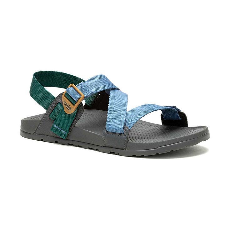 Men's Chaco Lowdown Sandal - Blue Green - 45° Angle - Available at Tradehome Shoes Adjustable Cushioned Slides For Outdoor Activities, Lightweight Casual Sport Sandals For Hiking, Sporty Open Toe Slides For Outdoor Activities, Lightweight Sporty Sandals For Outdoor Activities, Casual Durable Sport Sandals For Outdoor Activities, Casual Synthetic Sport Sandals For Travel, Casual Sport Sandals With Arch Support For Travel, Waterproof Sport Sandals, Durable Slides For Outdoor Summer Use