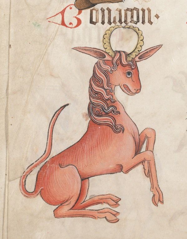 an animal with horns is depicted on a piece of paper that says, omen