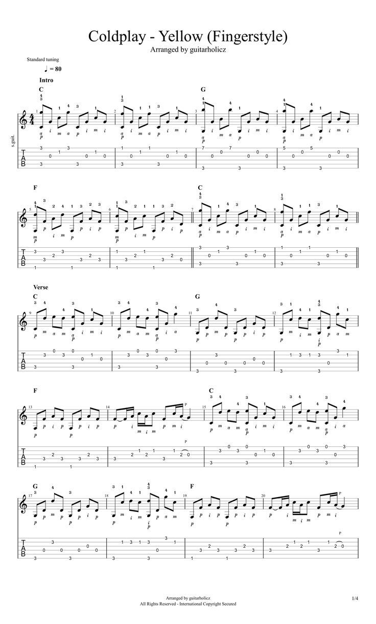 the guitar tabula for cold yellow fingers