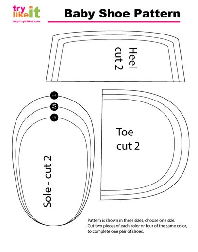 the baby shoe pattern with instructions for how to cut it